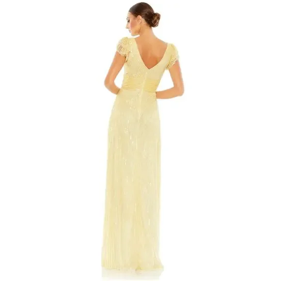 Mac Duggal 0 embellished flutter cap sleeve aline gown prom formal pageant gala